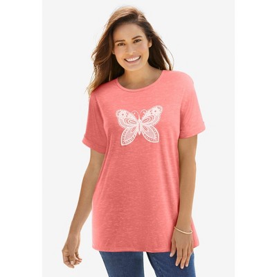 Woman Within Marled Cuffed-Sleeve Tee