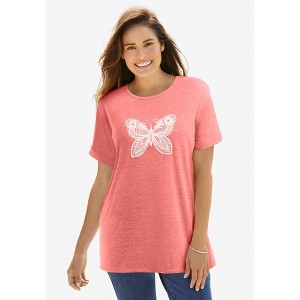 Woman Within Marled Cuffed-Sleeve Tee - 1 of 4