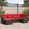 vidaXL 6 Piece Patio Sofa Set with Cushions Brown Poly Rattan - Brown and Red Without Table - 2 of 4