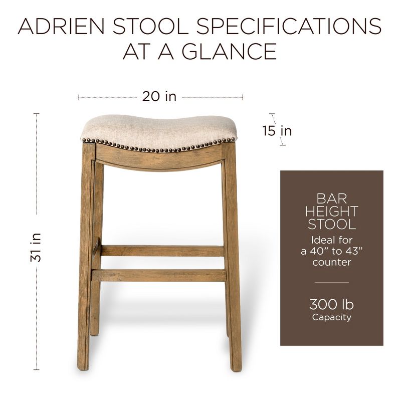 Maven Lane Adrien Upholstered Backless Saddle Kitchen Stool, Set of 2, 6 of 10