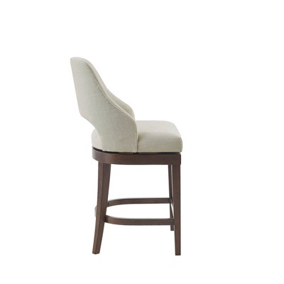 Elegant Transitional Cream Upholstered Swivel Counter Stool