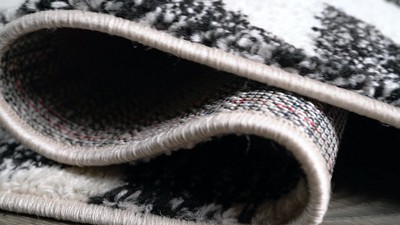 Aisha Cream and Black Synthetic Square Area Rug, 3' Size