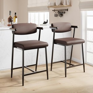 Coucheta Counter Height Bar Stools Set of 2 with Arms, 26" Upholstered Modern Bar Stools Set with Wood Back Footrest for Kitchen Island, Counter Bar - 1 of 4