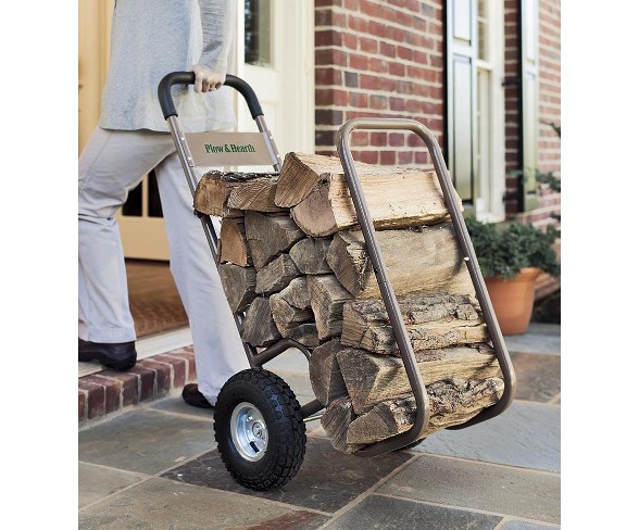Large & Sturdy Pneumatic-Wheel Log Hand Cart For Moving Firewood - Plow & Hearth