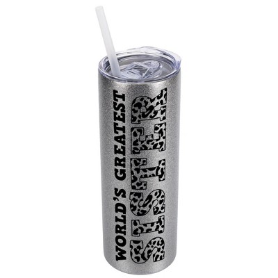 Elanze Designs Leopard Pattern Silvertone Sparkle 20 Ounce Double Wall Stainless Steel Glitter Travel Tumbler With Sliding Lid And Straw, World's