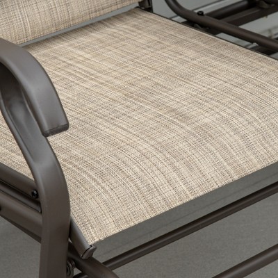 Brown Steel 2-Person Outdoor Glider Bench with Center Table