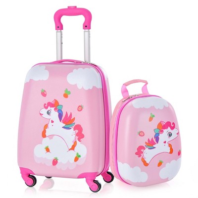 Costway 2pc Kids Carry On Luggage Set 12'' Backpack And 16'' Rolling ...