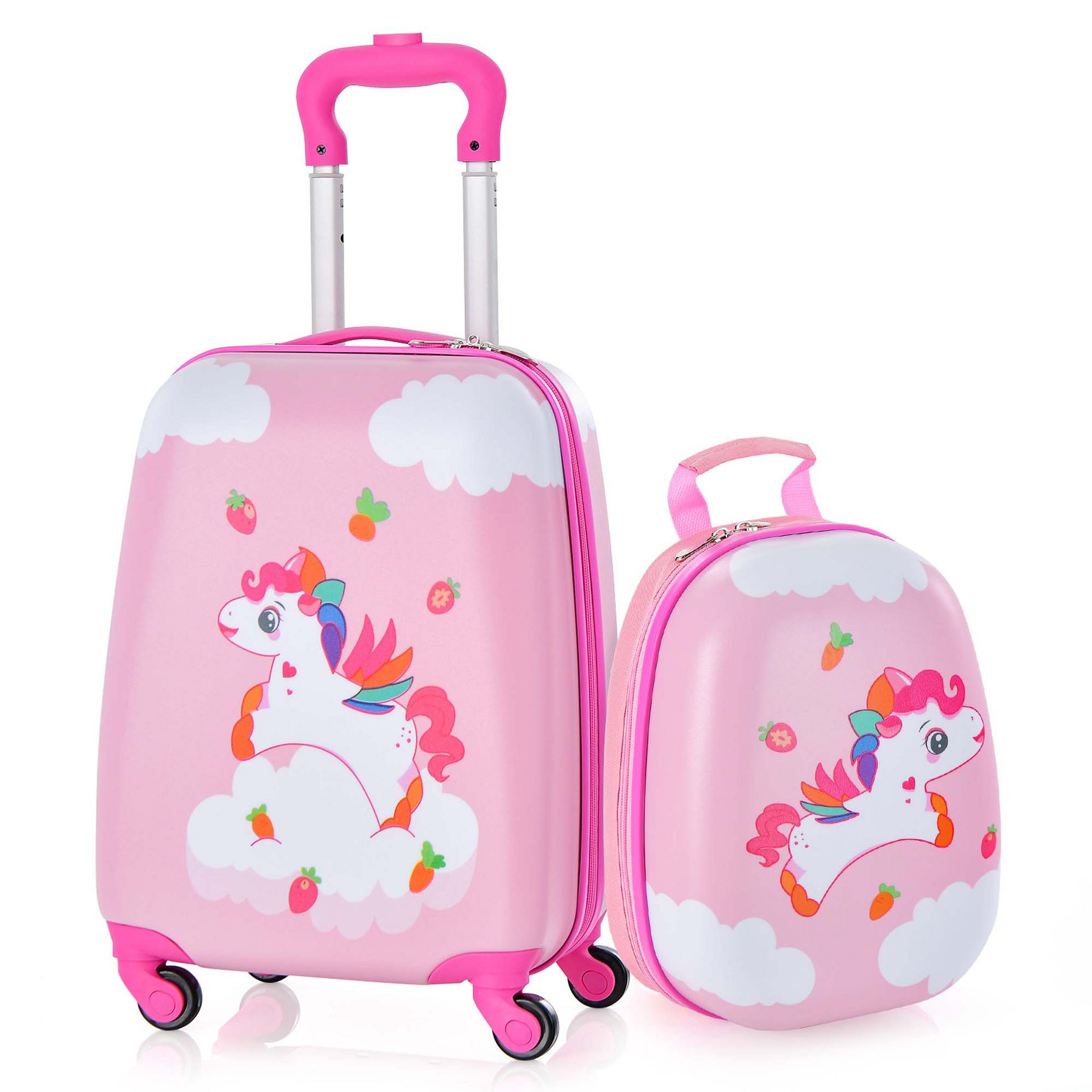 Costway 2PC Kids Carry On Luggage Set 12'' Backpack and 16'' Rolling Suitcase for Travel