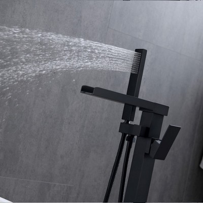 Matte Black Stainless Steel Freestanding Tub Faucet with Hand Shower