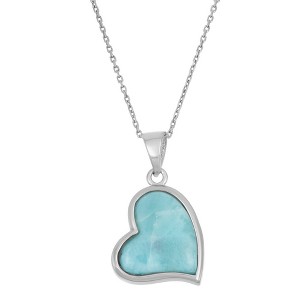 Caribbean Treasures Sterling Silver, Larimar Heart 18" Pendant Necklace - Blue - 1 of 2