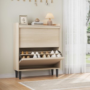 Shoe Cabinet with 2/3/4/6 Flip Drawers, Wooden Shoe Organizer with Adjustable Shelf - 1 of 4