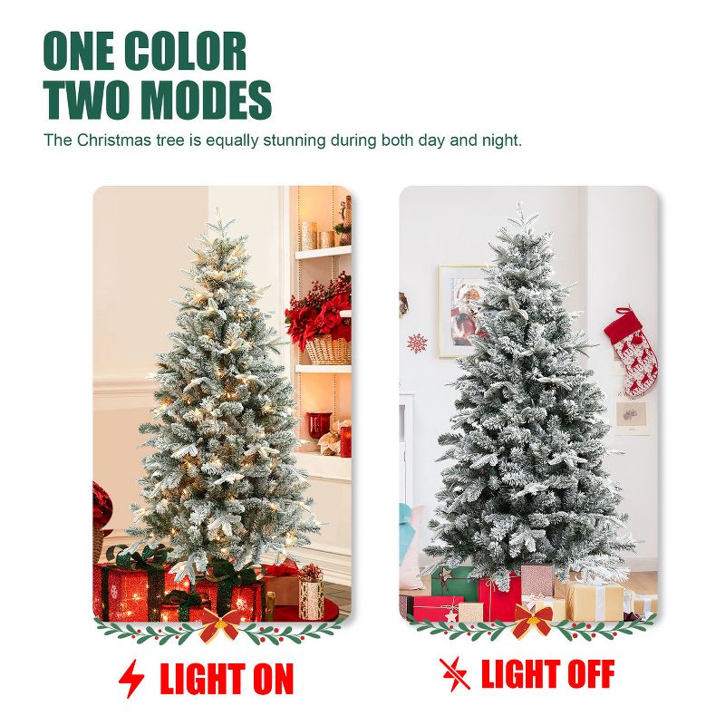 LuxenHome 5' Pre-Lit Full Artificial Flocked Christmas Tree Green, 5 of 16