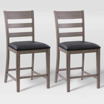 Set of 2 New York Counter Height Wood Dining Chairs Washed Gray - CorLiving