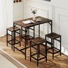 HOMCOM 5-Piece Industrial Dining Table Set, Bar Table & 4 Stools Set, Space Saving for Pub & Kitchen, Black/Brown - 2 of 4