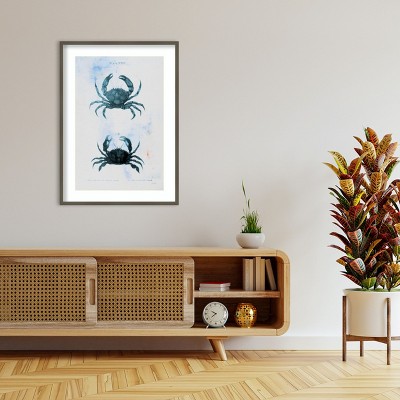 Blue Bay IV Vintage Crab Illustration Wood Framed Print