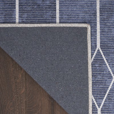 Vintage-Inspired Geometric Navy 6' x 9' Easy-Care Area Rug