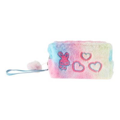 Unique Bargains Women Sequin Heart Rabbit Makeup Bag Pink Blue Yellow 1 Pc