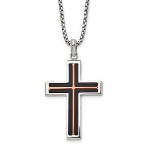 Black Bow Jewelry Stainless Steel Black & Rose Tone Plated Cross Necklace, 24 Inch - 1 of 3