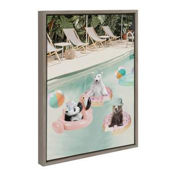 Kate & Laurel All Things Decor 18"x24" Sylvie Pool Party Framed Canvas Wall Art by July Art Prints Gray Animal Pool House