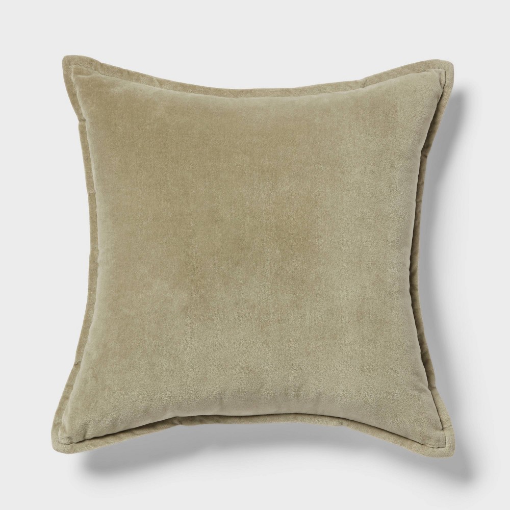 Velvet Reverse Oblong Dec Pillow Green - Threshold™: Indoor Cotton & Linen, Square Shape, Sewn Seam Closure