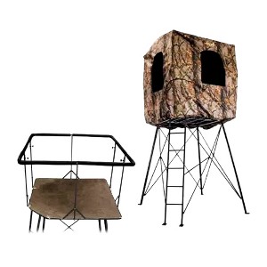 Muddy 12 Foot Quad Pod Ladder Stand with Large 57" x 57" Platform and Hunting Blind, Hunting Gear Deer Blind with 4 Windows, Epic Camo - 1 of 4