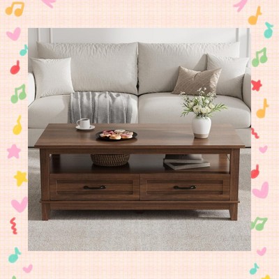 Garvee 47.2" Farmhouse Coffee Table with Drawers – Rustic Walnut Center Table Featuring Ample Storage and Elegant Design for Living Room Decor