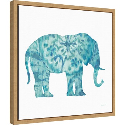 Teal Elephant Bohemian Canvas Print with Natural Frame, 16" x 16"