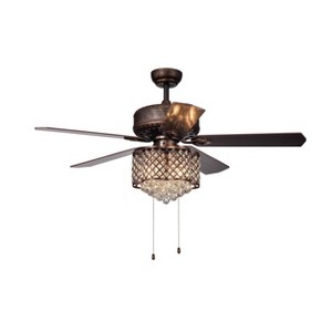 Warehouse Of Tiffany Proshta 3-Light Crystal 5-Blade Rustic Bronze Ceiling Fan Pull Chain - 1 of 2