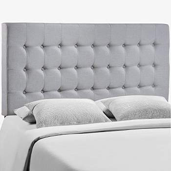 Modway Tinble Tufted Button Linen Fabric Upholstered Queen Headboard in Gray
