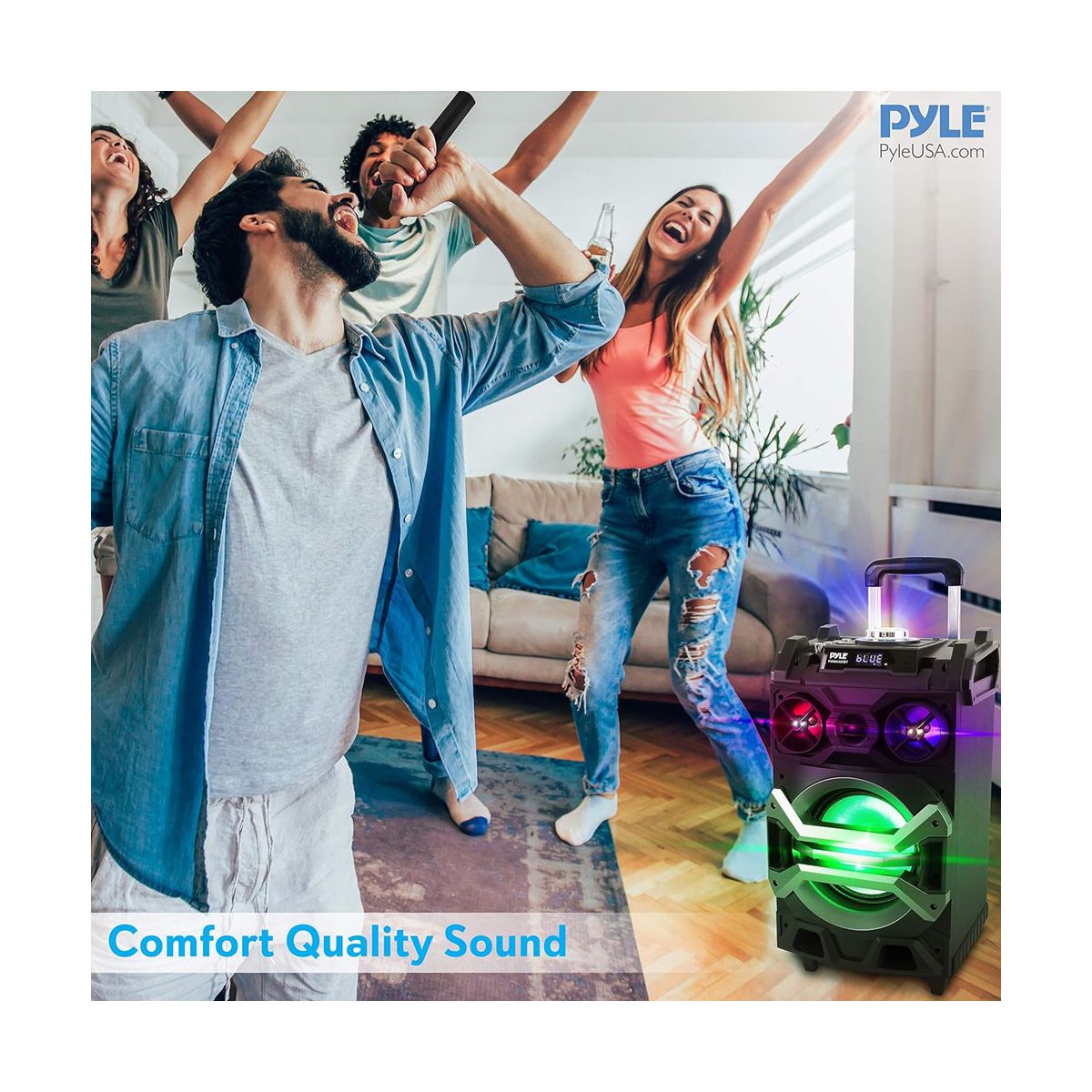 Pyle Portable Bluetooth Karaoke Speaker System with DJ Lights PWMA325BT - thumbnail 6