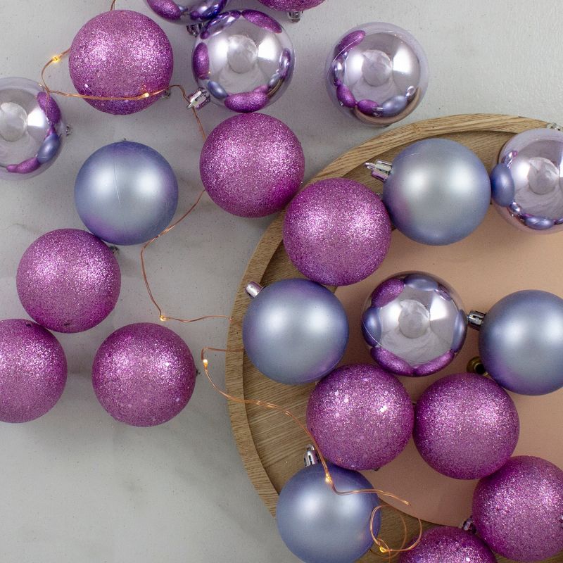 Northlight 24ct Shatterproof 4-Finish Christmas Ball Ornament Set 2.5" - Purple, 2 of 3