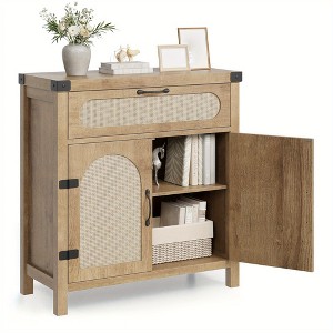 Rattan Sideboard Buffet Cabinet, 30'' Wooden Coffee Bar Storage Cabinet with Drawers, Modern Console Cabinet for Kitchen Living Room Hallway - 1 of 4