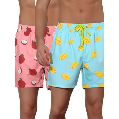Lars Amadeus Men's Fruits Print Drawstring Waist Surfing Board Shorts 2 Pack