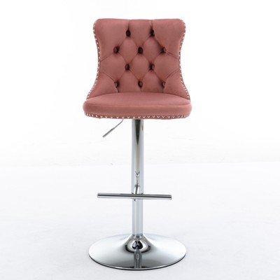 OUTSUPPLY Set of 2, Swivel Velvet Bar Stools, Adjustable Height, Modern Upholstered Stool for Kitchen Island & Pub
