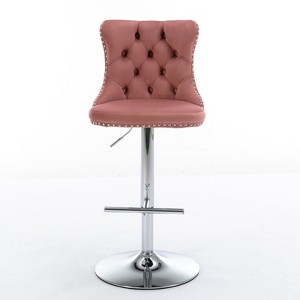 OUTSUPPLY Set of 2, Swivel Velvet Bar Stools, Adjustable Height, Modern Upholstered Stool for Kitchen Island & Pub - 1 of 4