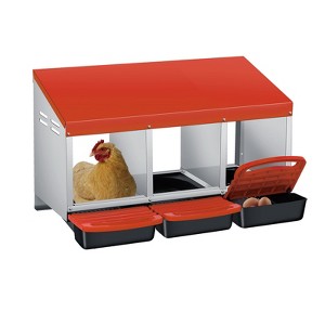 3-Hole Weatherproof Metal Chicken Nesting Box with Removable Tray & Automatic Rollout Egg Collection - Easy Clean & Quick Assembly for Hens - 1 of 4