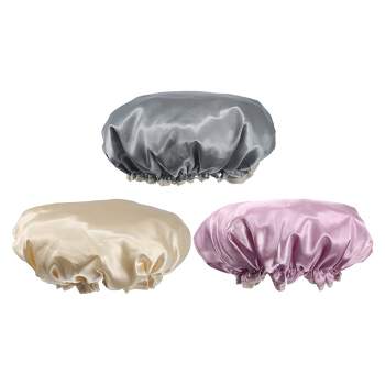 Unique Bargains Women's 2 Layers Waterproof Shower Elastic Hair Caps Pink Champagne Gray 3 Pcs