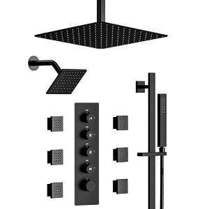 YAWWALK Thermostatic Valve 15-Spray 16 and 6 in. Dual Ceiling Mount Shower Head and Handheld Shower - 1 of 4
