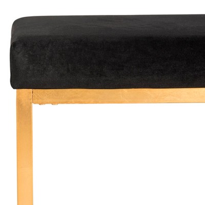 Rowan 21" Black Velvet Ottoman with Gold Base