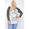 Slickblue Plus Size Floral Print Top, Raglan Striped Sleeve T-Shirt, Round Neck, Casual Style, Color and Size Options - 2 of 4