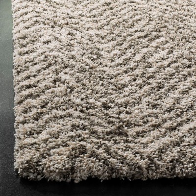 Ivory and Grey High Pile Shag Runner Rug