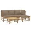 vidaXL Bamboo Patio Furniture Set - 5 Piece Sectional Sofa with Taupe Cushions - Outdoor Garden Lounge Set Including Table and Footstool - 3 of 4