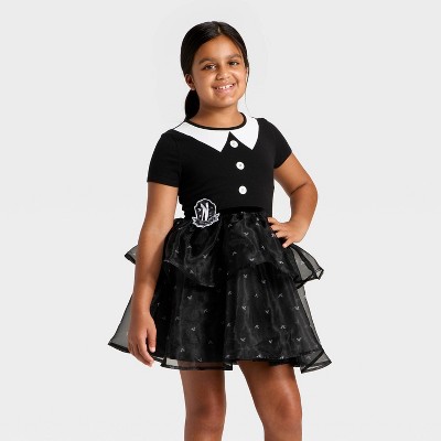 Girls' Wednesday Addams Tulle Character Dress - Black/White