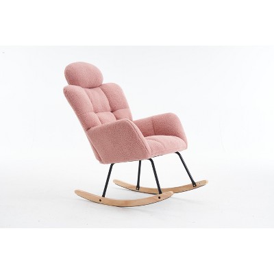 Vynxaria 40.16 Inch Beige Teddy Fabric Accent Chairs, Padded Rocking Chairs with Armrests, Ideal for Bedroom and Living Room
