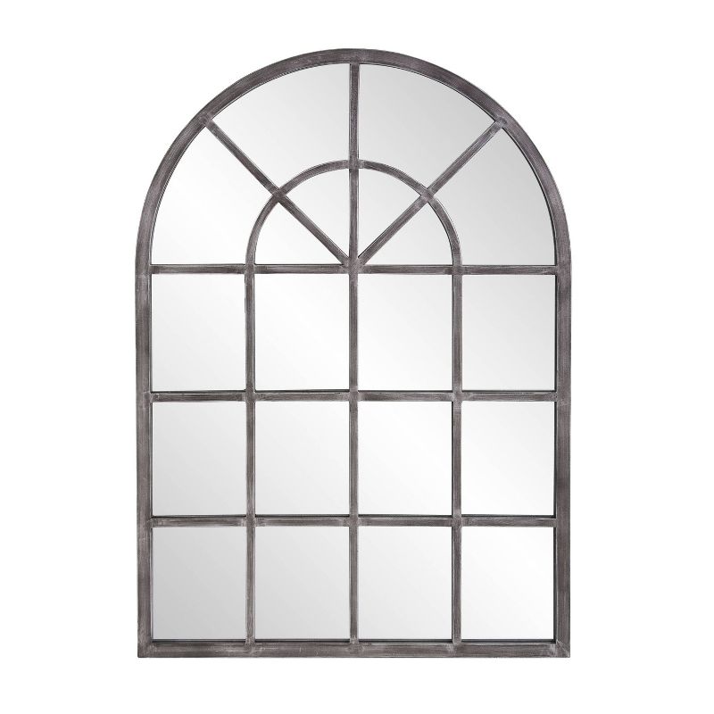 Howard Elliott 49&#34;x29&#34; Metal Arched Windowpane Wall Mirror Antique Silver, 1 of 5