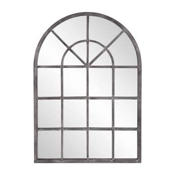 Howard Elliott 49"x29" Metal Arched Windowpane Wall Mirror Antique Silver