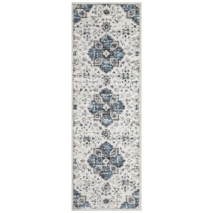 Vintage Distressed Floral Medallion Area Rug for Living Room, Washable Non Slip Retro Accent Throw Carpet for Bedroom - 1 of 4