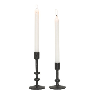 Transpac Metal 7.13 in. Brown Harvest Disc Detail Candle Holder Set of 2