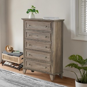 5 Drawer Dresser, Wooden Storage Chest of Drawers with Metal Handles, Wide TV Stand, Modern Drawer Organizer for Bedroom, Living Room - 1 of 4