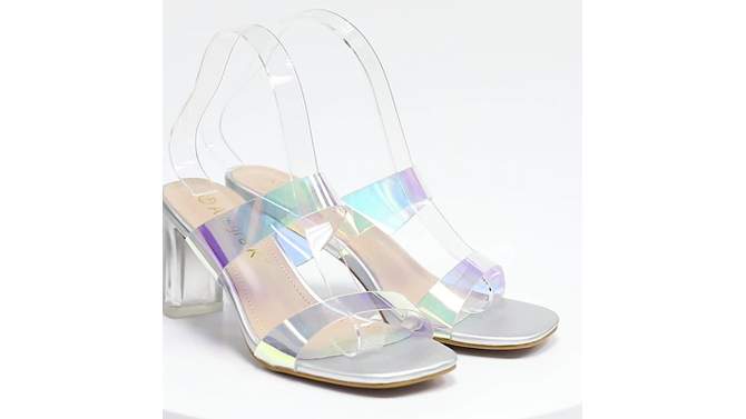 Allegra K Women's Colorful Straps Clear Chunky High Heels Slides Sandals, 2 of 8, play video